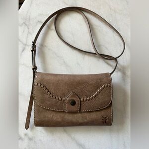 FRYE-Taupe Leather Crossbody Wallet - Women's Bag